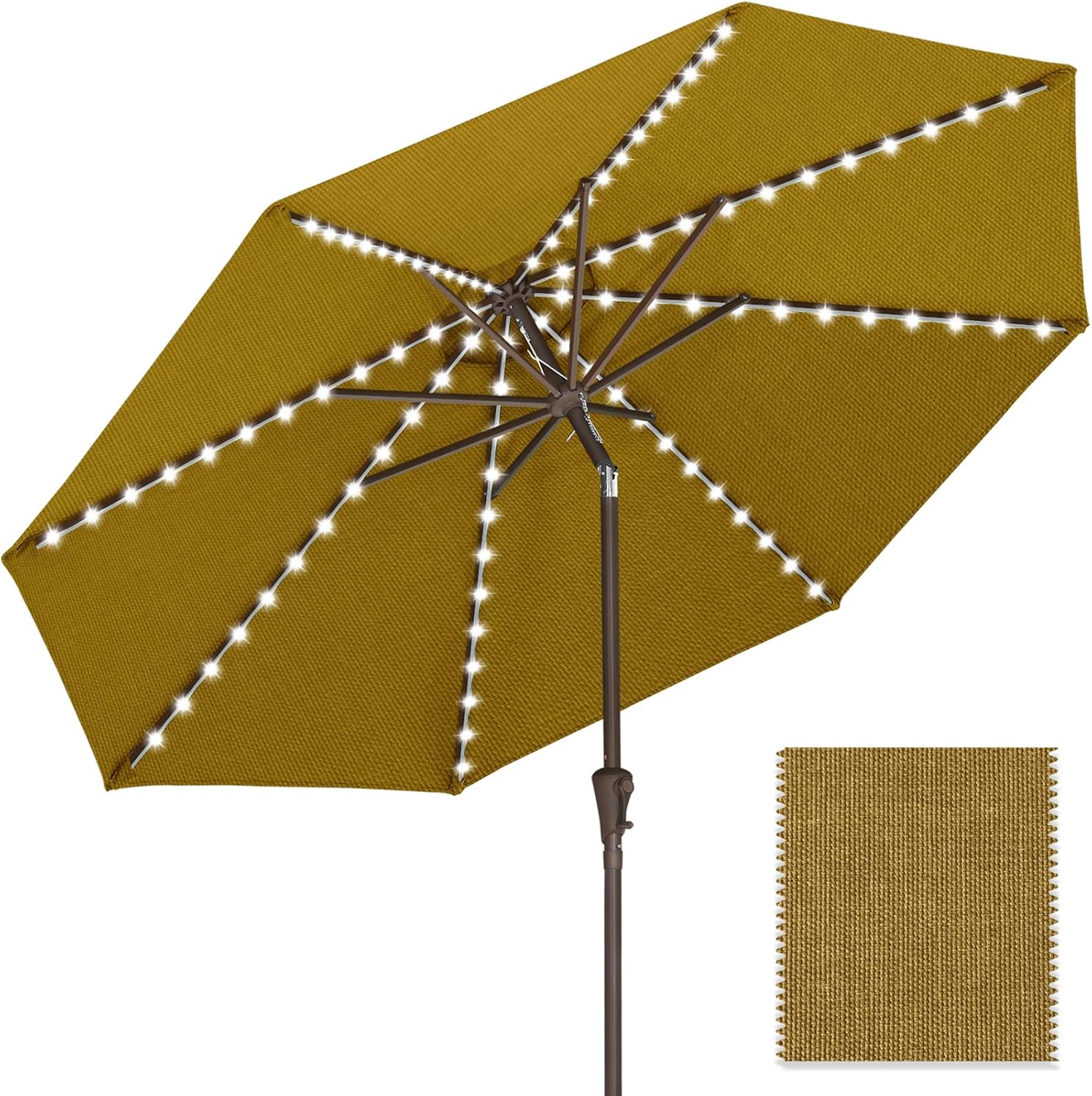ABCCANOPY OLEFIN 5-Year No Fading Patio Umbrella with Solar Lights 9FT 8Ribs Land