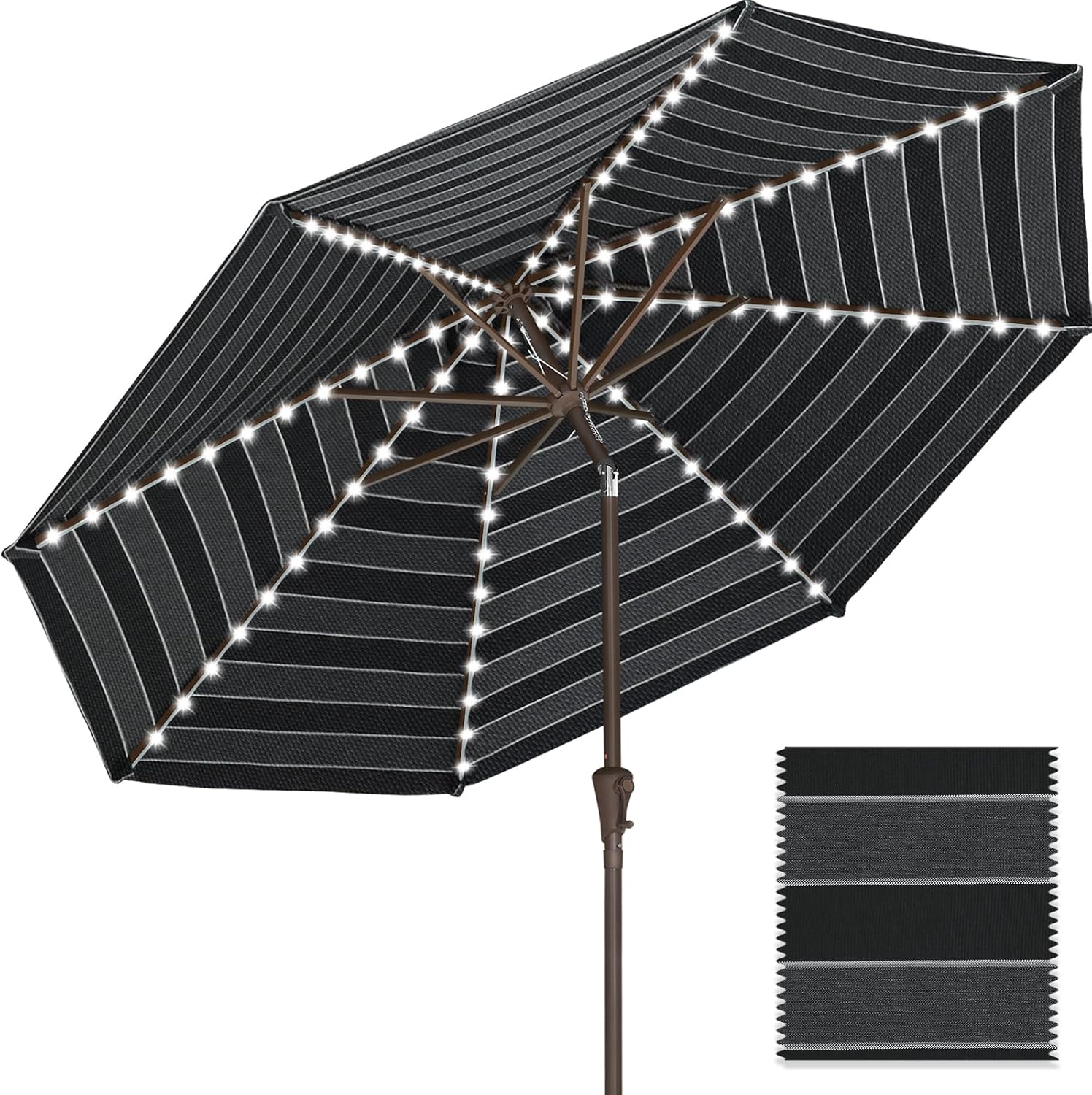 ABCCANOPY OLEFIN 5-Year No Fading Patio Umbrella with Solar Lights 9FT 8Ribs