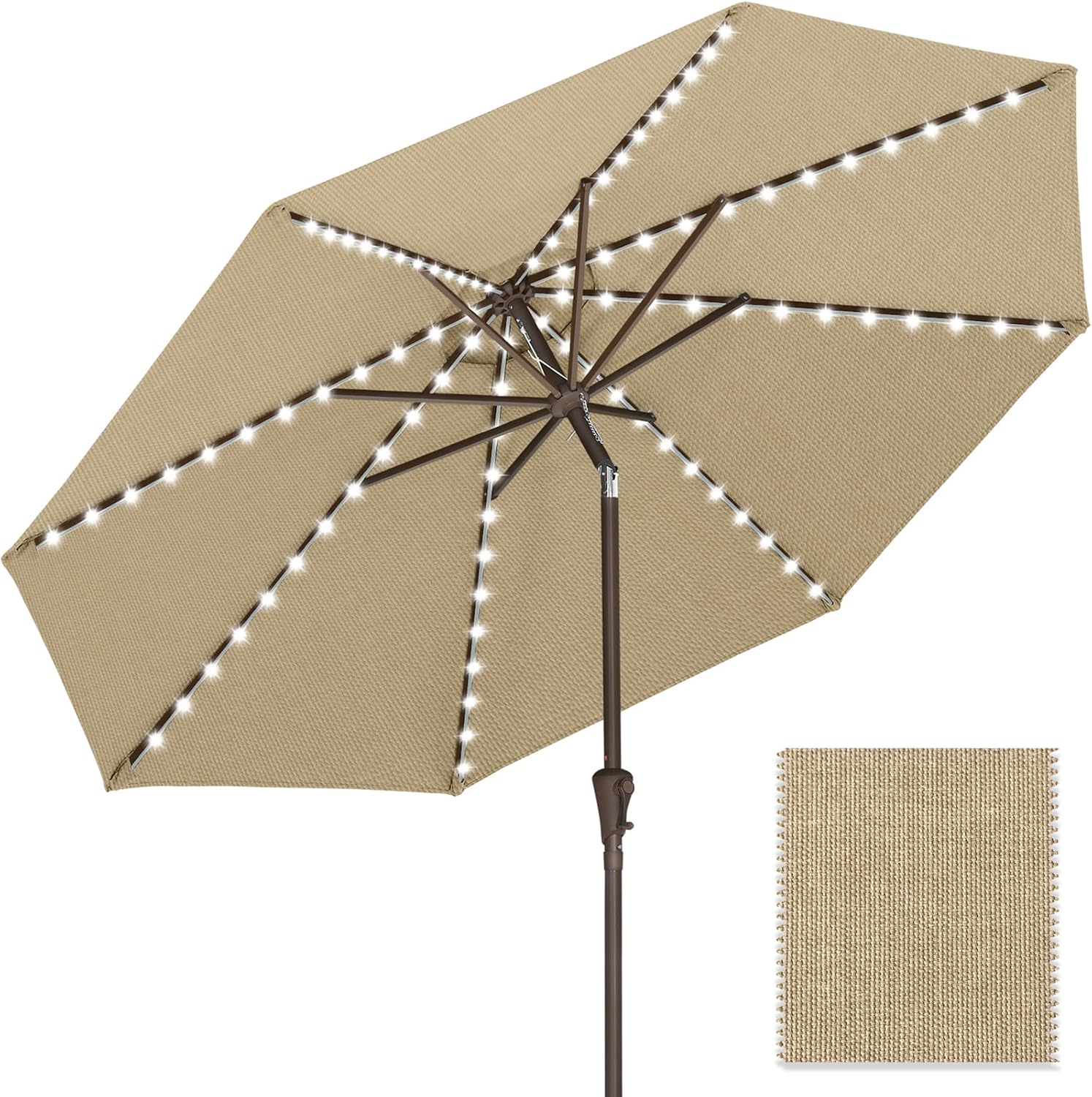 ABCCANOPY OLEFIN 5-Year No Fading Patio Umbrella with Solar Lights 9FT 8Ribs Land