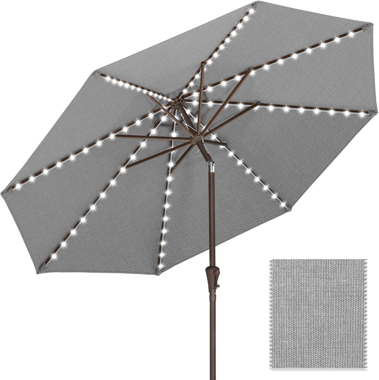ABCCANOPY Outdoor Solar Patio Umbrella with 32 LED Lights 8 Ribs 9FT / Burgundy