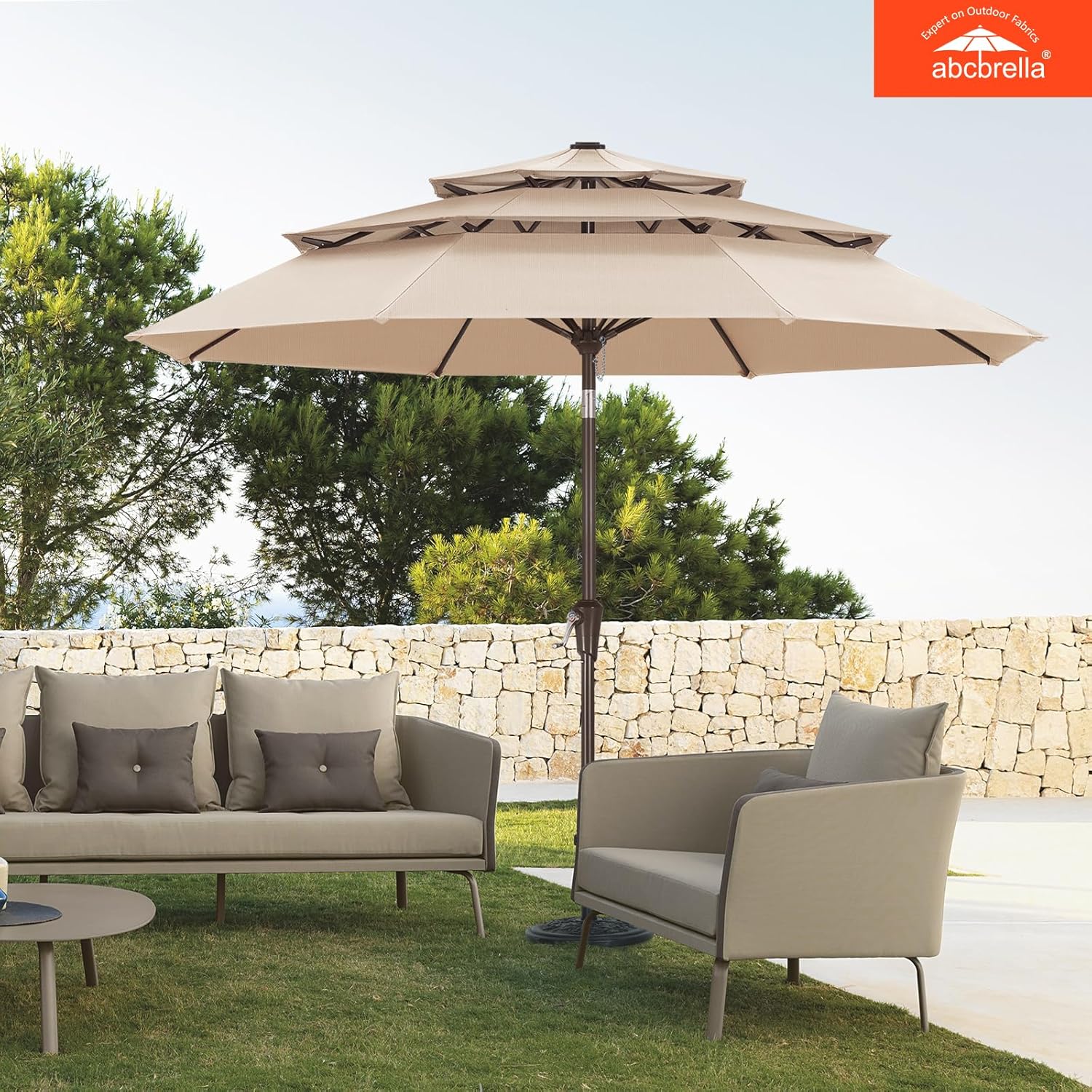 ABCCANOPY 9FT 3 Tiers Patio Umbrella 8 Ribs OLEFIN 5-Year No Fading