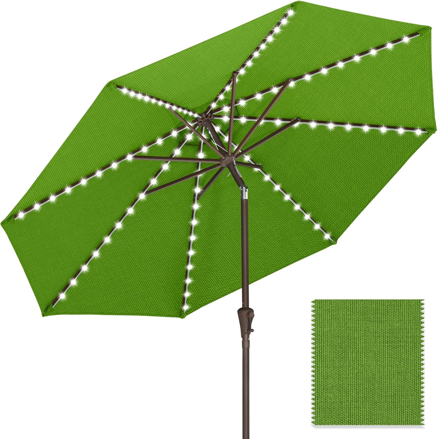 ABCCANOPY OLEFIN 5-Year No Fading Patio Umbrella with Solar Lights 9FT 8Ribs Grass Green