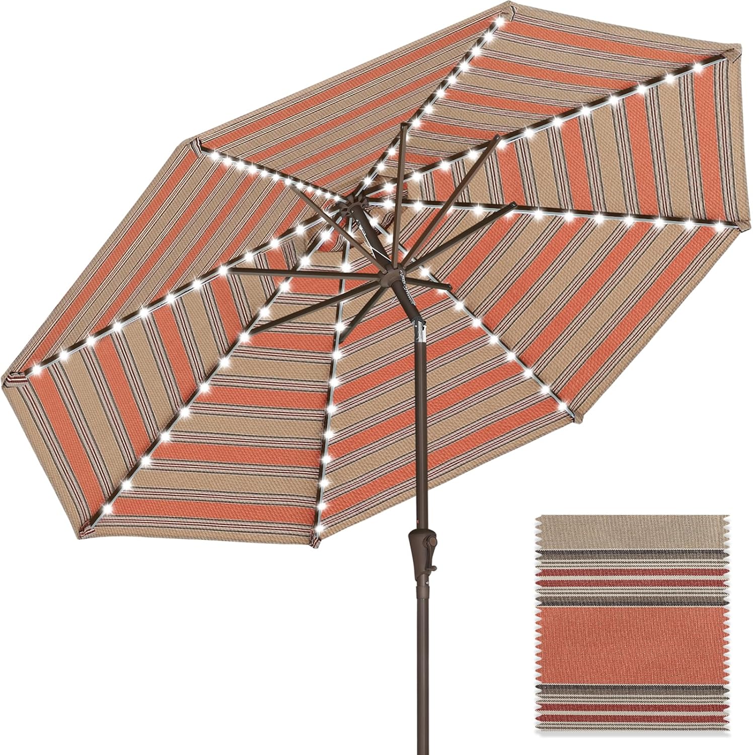 ABCCANOPY OLEFIN 5-Year No Fading Patio Umbrella with Solar Lights 9FT 8Ribs