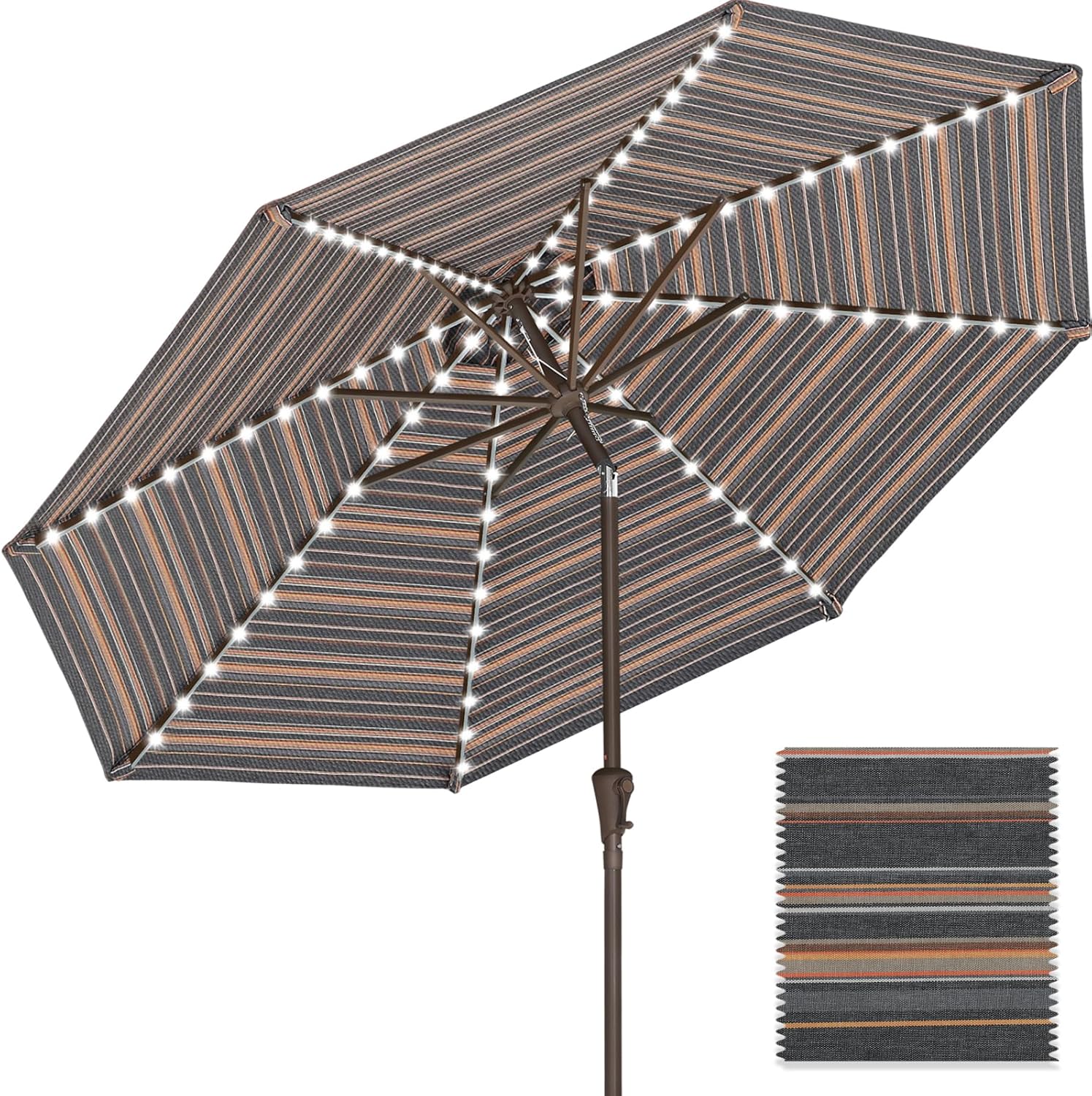 ABCCANOPY OLEFIN 5-Year No Fading Patio Umbrella with Solar Lights 9FT 8Ribs