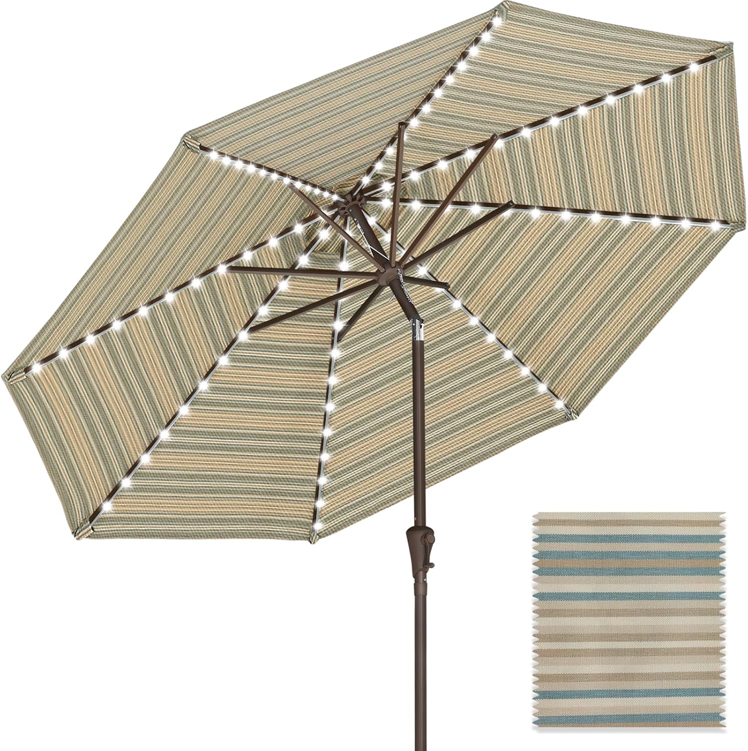 ABCCANOPY OLEFIN 5-Year No Fading Patio Umbrella with Solar Lights 9FT 8Ribs