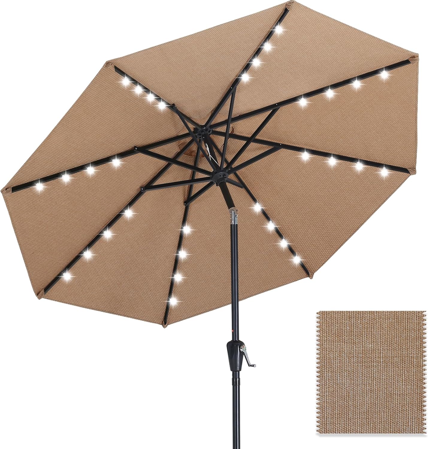 ABCCANOPY OLEFIN 5-Year No Fading Patio Umbrella with Solar Lights 9FT 8Ribs