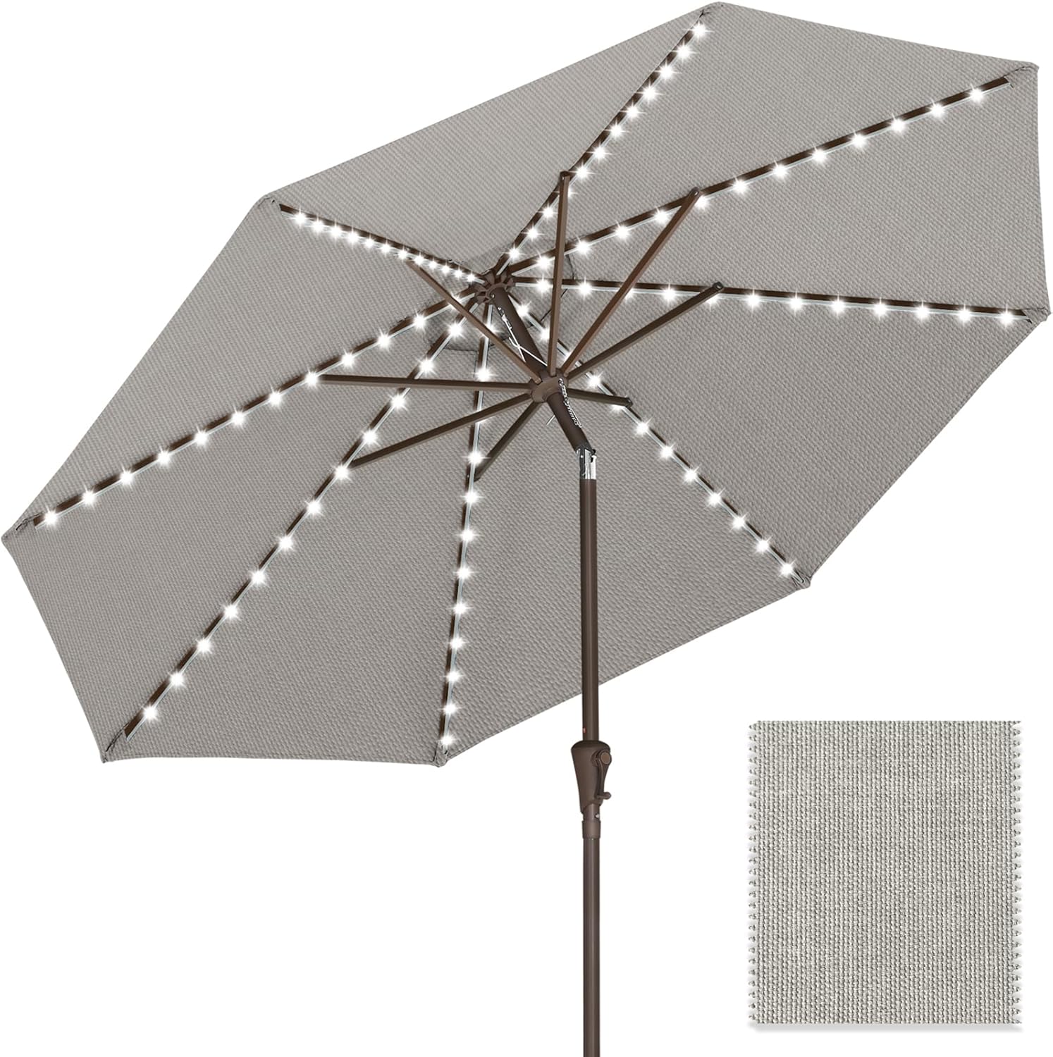 ABCCANOPY OLEFIN 5-Year No Fading Patio Umbrella with Solar Lights 9FT 8Ribs Land