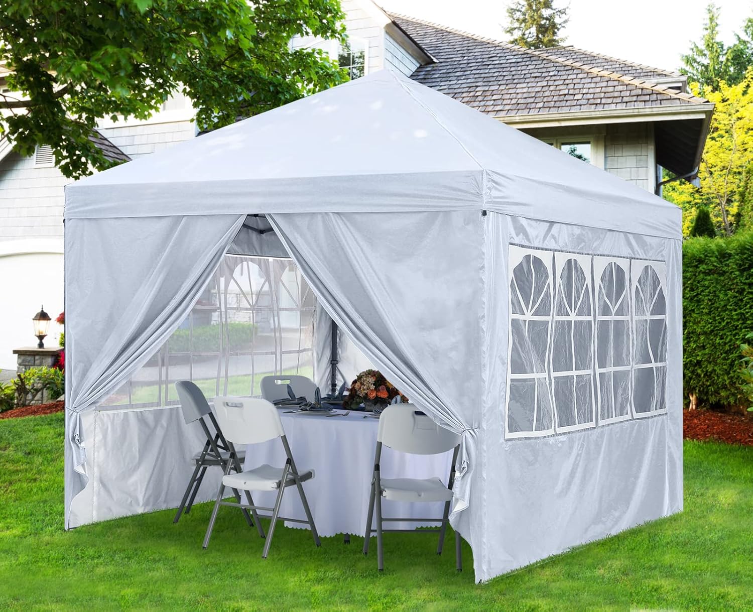 tent for church ABCCANOPY 10X10 Pop Up Canopy Tent Instant Shelter with Zipped Side Wall Church Window White