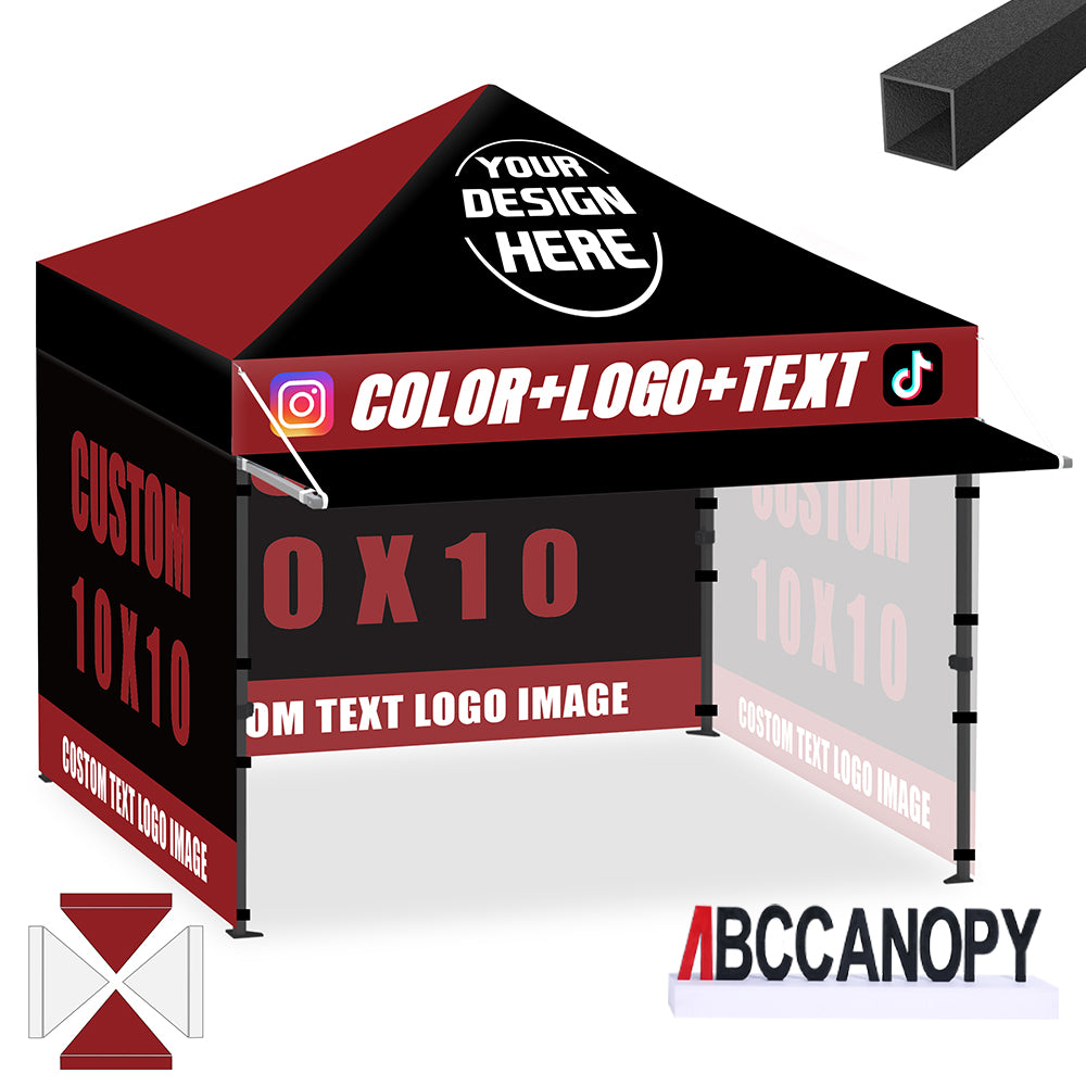ABCCANOPY 10x10 Custom Pop Up Canopy Tent with Awning & Sidewalls (S1 Nova Base