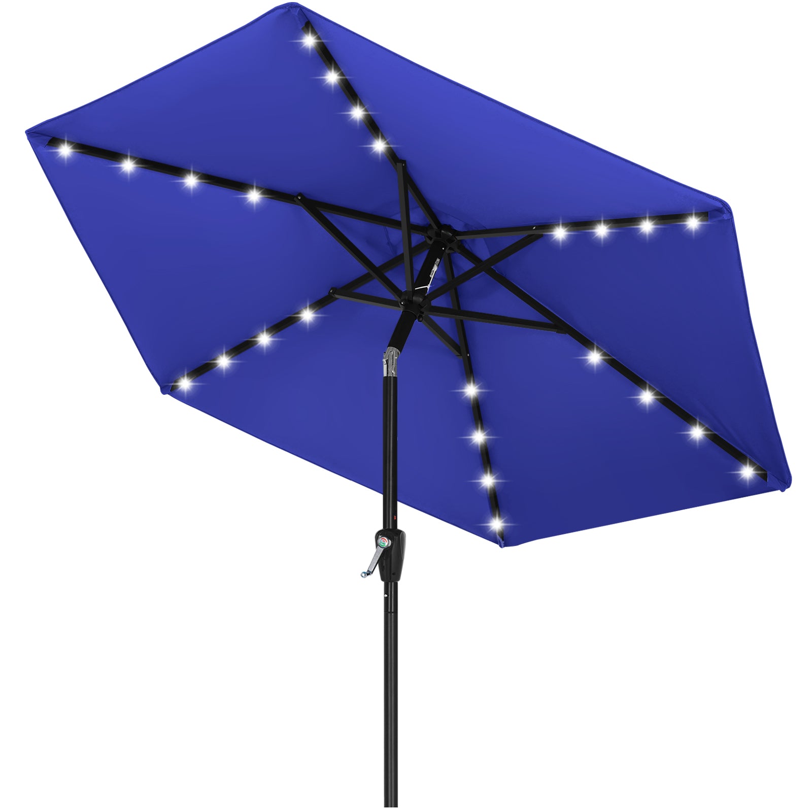 blue patio umbrella with lights 9ft Base and Remote Control, Patio offset umbrella is more versatile than a regular market umbrella ABCCANOPY Durable Solar Led Patio