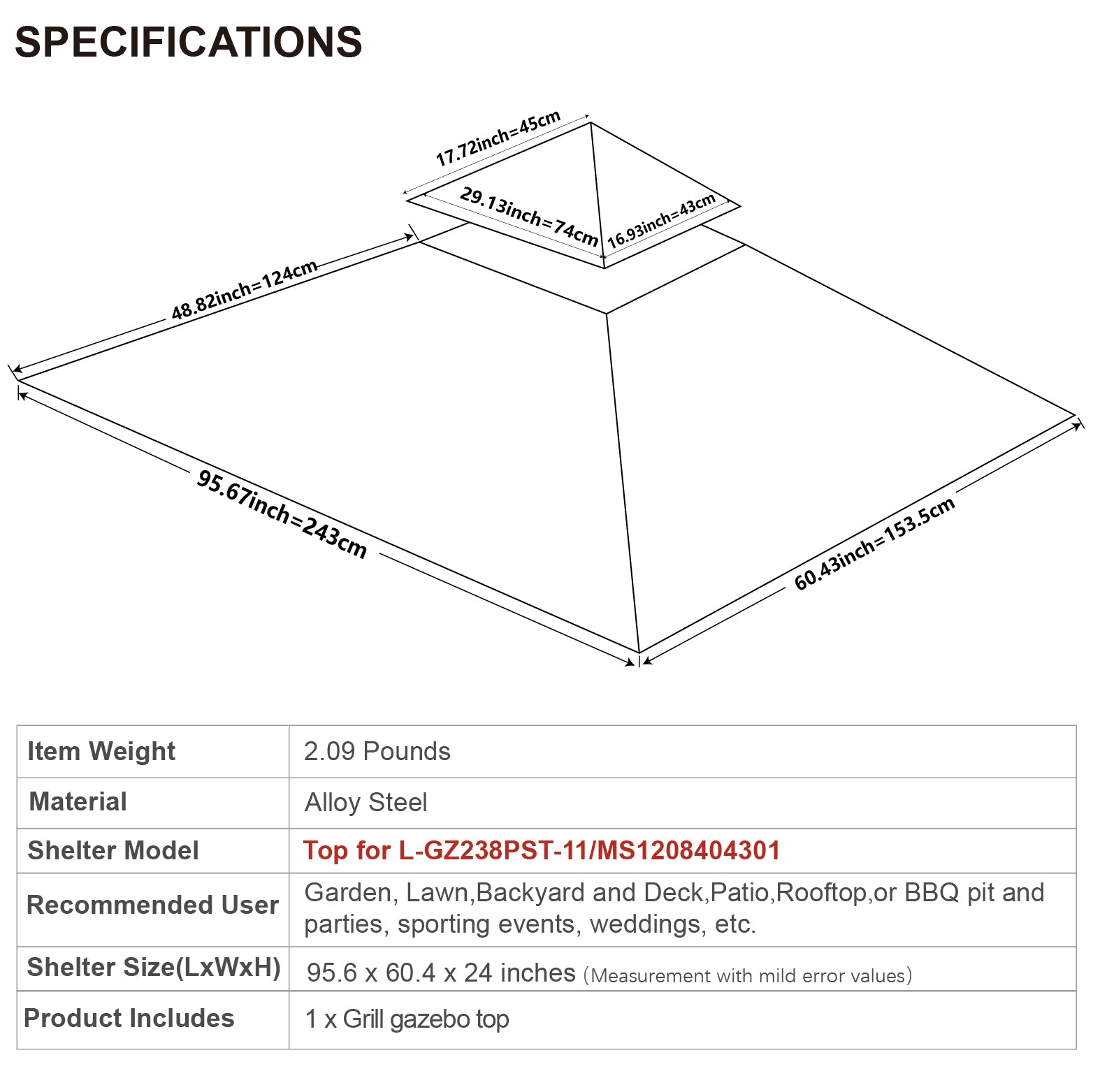 ABCCANOPY 8x5 Grill Shelter Replacement Canopy ROOF ONLY