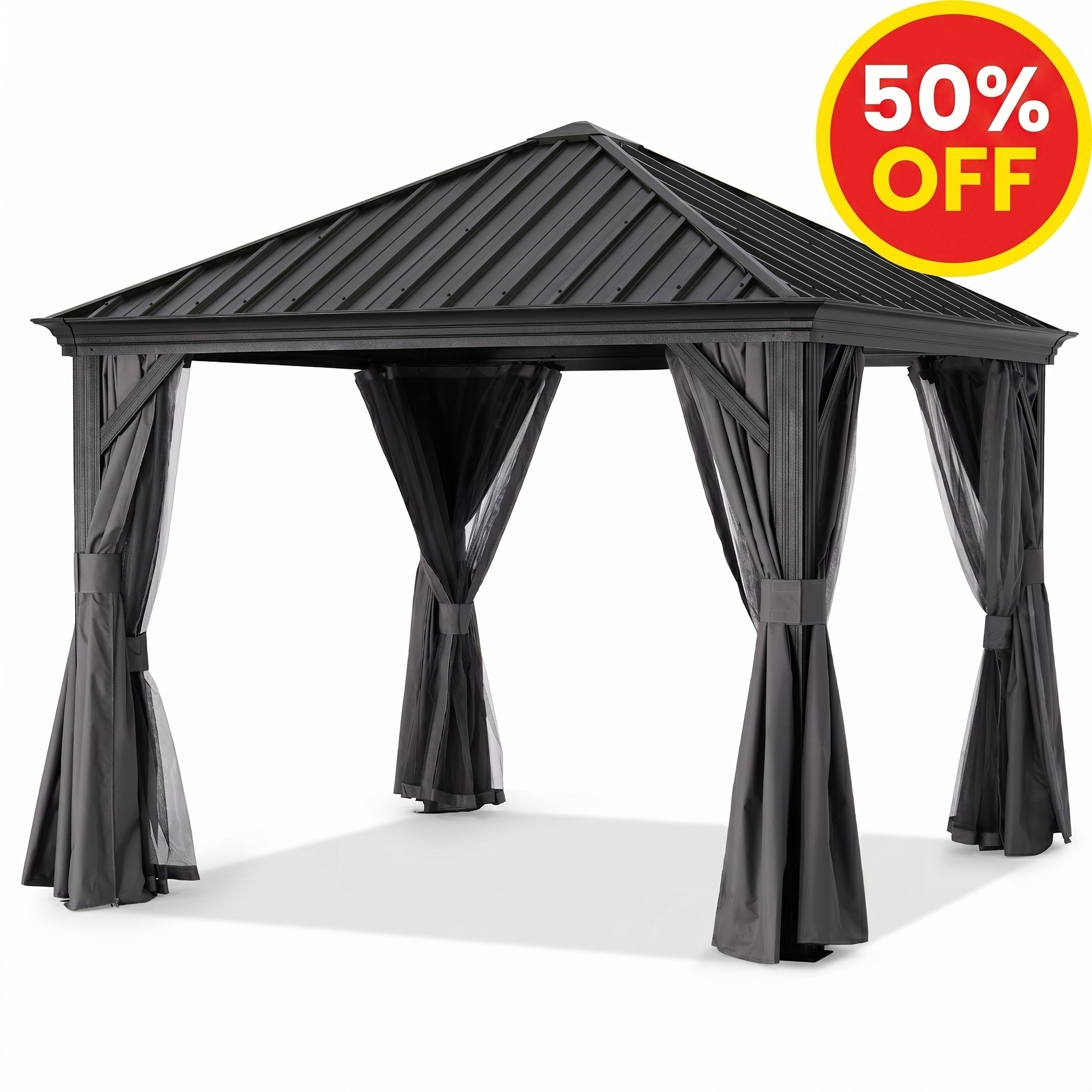ABCCANOPY Outdoor Hardtop Metal Permanent Gazebo with Netting & Curtain 10x10