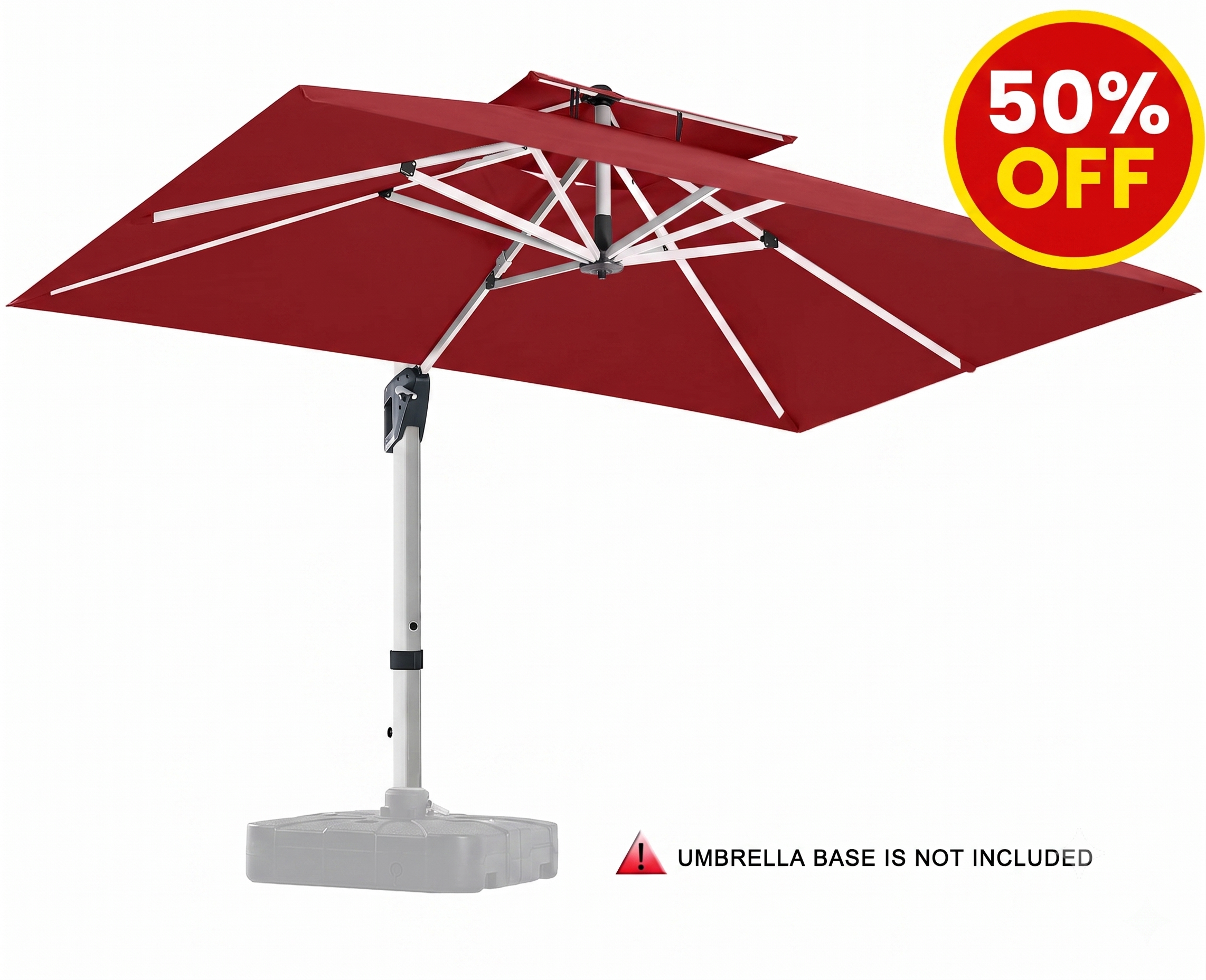 ABCCANOPY 10x13 Cantilever Patio Umbrella Double Top with 360° Rotation Burgundy
