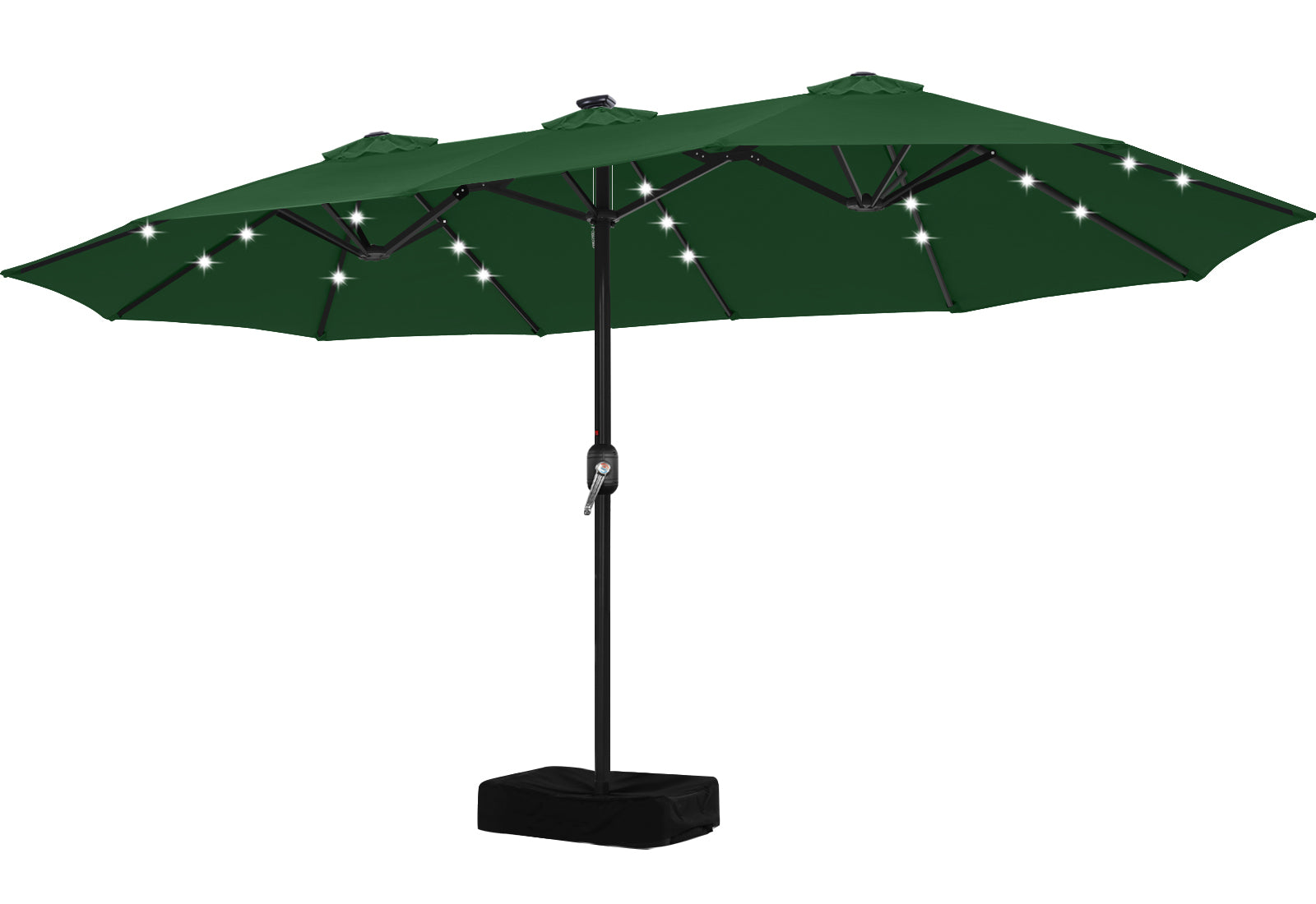 large patio umbrella with solar lights 15 ft 36 LED Light, Double Sided Rectangle Umbrella with Crank Handle for Patio, Backyard, Garden, Pool, without Base or enjoying the sun on the beach ABCCANOPY 15FT Double Sided Pool