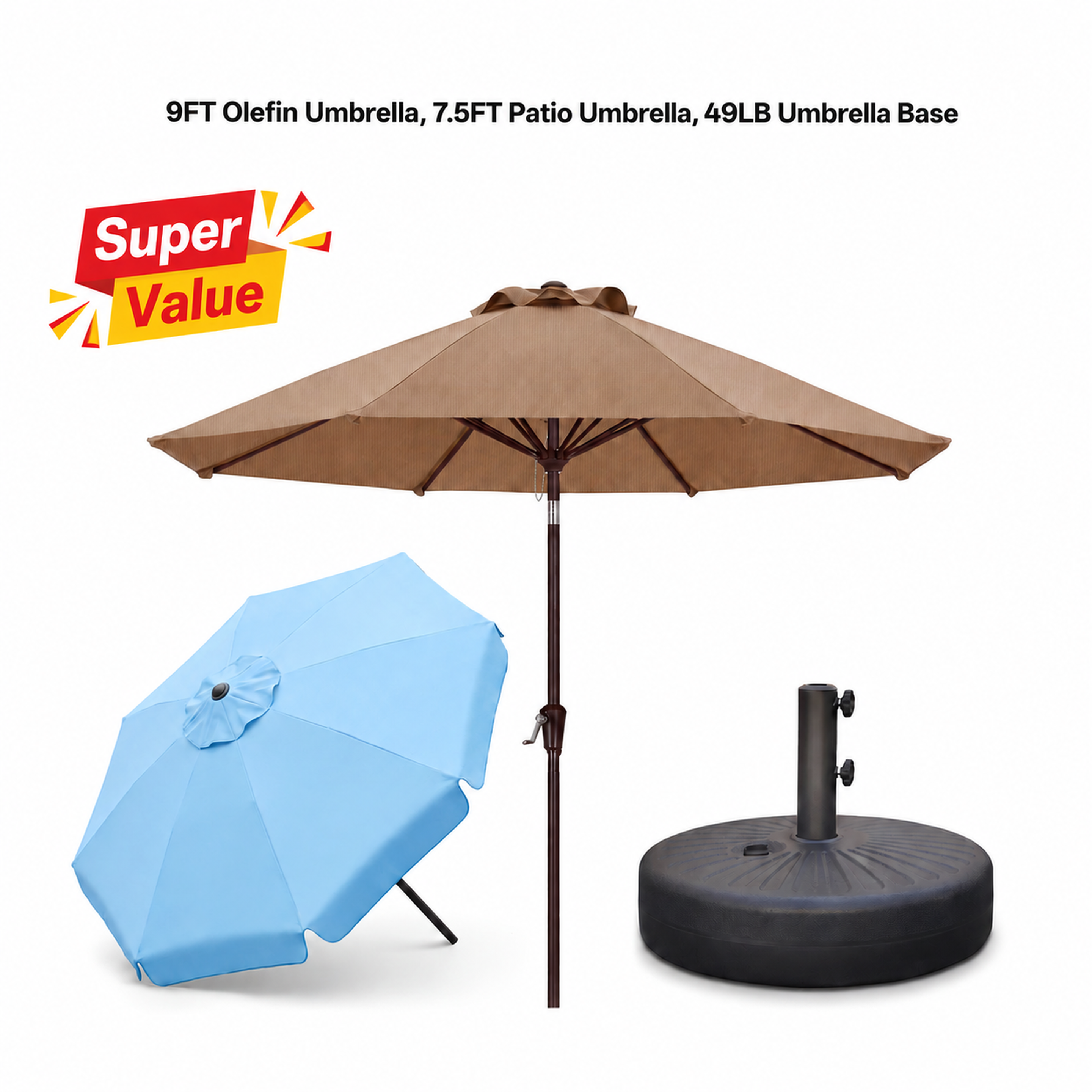 Super-Value Patio Umbrella Set Olefin 5-Year No Fading