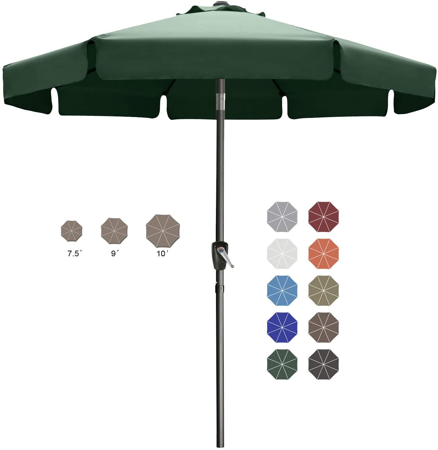 ABCCANOPY Patio Umbrella 10ft, Outdoor Table Umbrella with Push Button Tilt and Crank, 8 Ribs Umbrella for Patio Pool Garden Deck (Green)