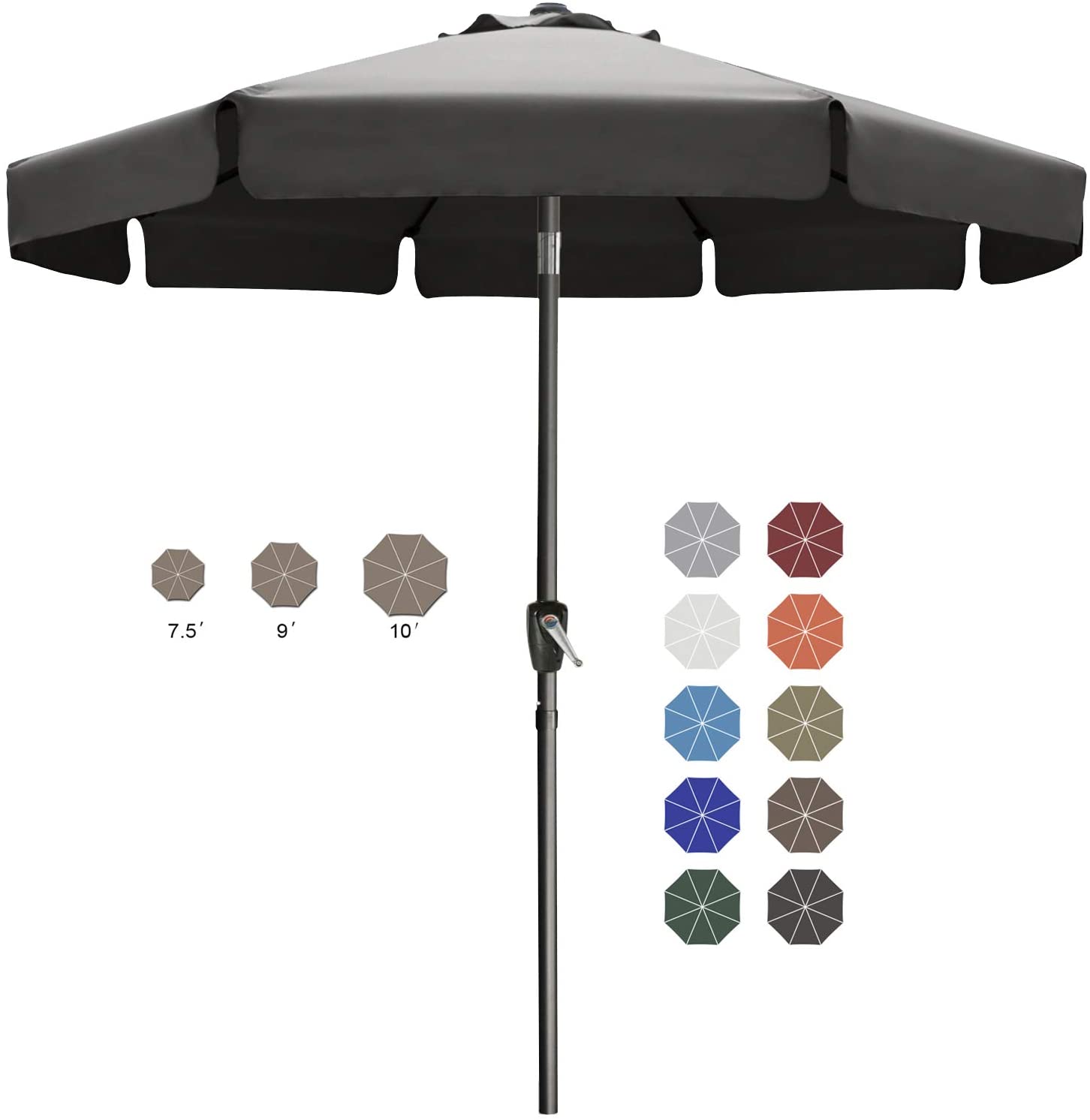 ABCCANOPY Outdoor Market 8 Ribs Umbrella for Patio Pool 7.5FT, 9FT, 10FT 9FT / Dark Gray