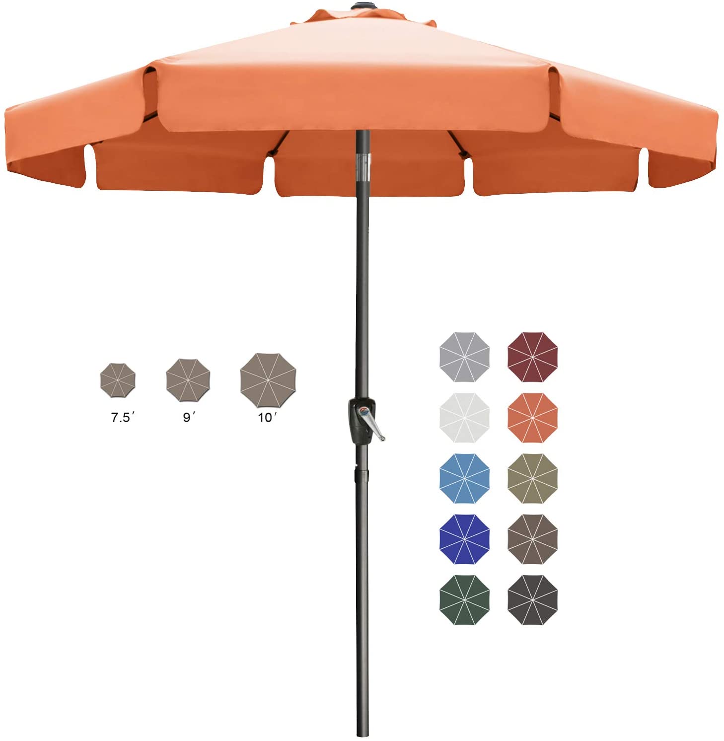 7 ft orange patio umbrella ABCCANOPY Outdoor Market 8 Ribs Umbrella for Patio Pool 7.5FT, 9FT, 10