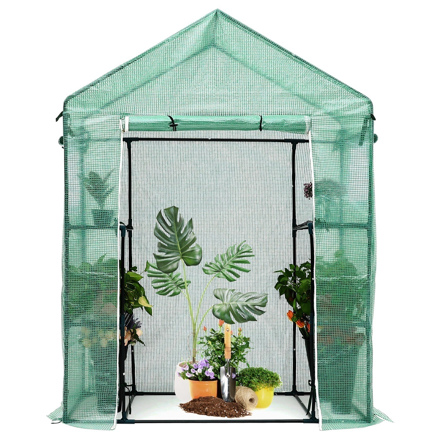 Portable Plant Gardening Greenhouse with 2 Tier 4 Shelves