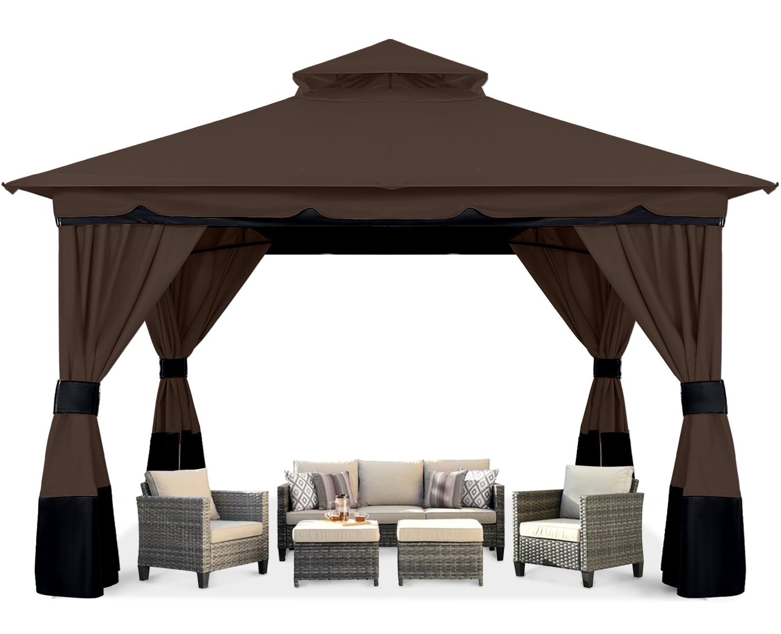 10x12 Outdoor Gazebo, Double Roof Patio Gazebo with Shade Curtains