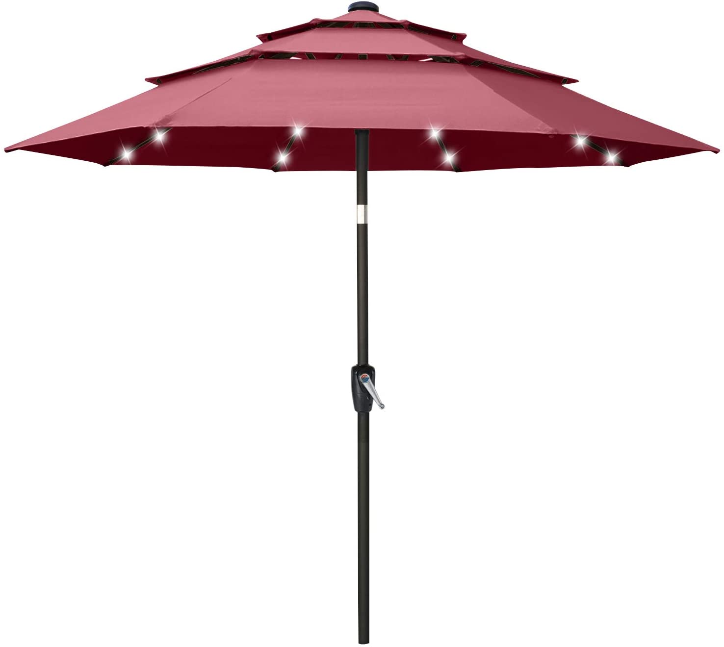 Solar 3 Tiers Patio Umbrella Outdoor with LED 10FT / Burgundy Solar 3 Tiers Patio Umbrella Outdoor with LED 10FT / Burgundy
