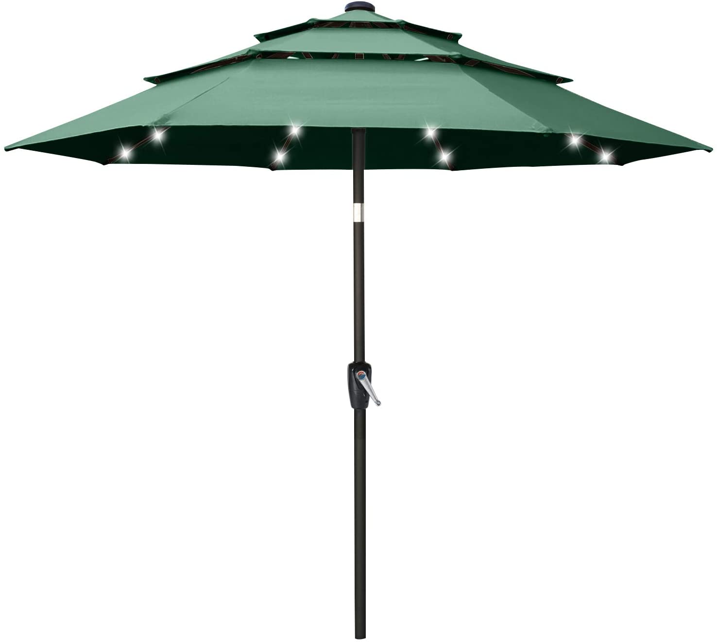 Solar 3 Tiers Patio Umbrella Outdoor with LED 11FT / Khaki