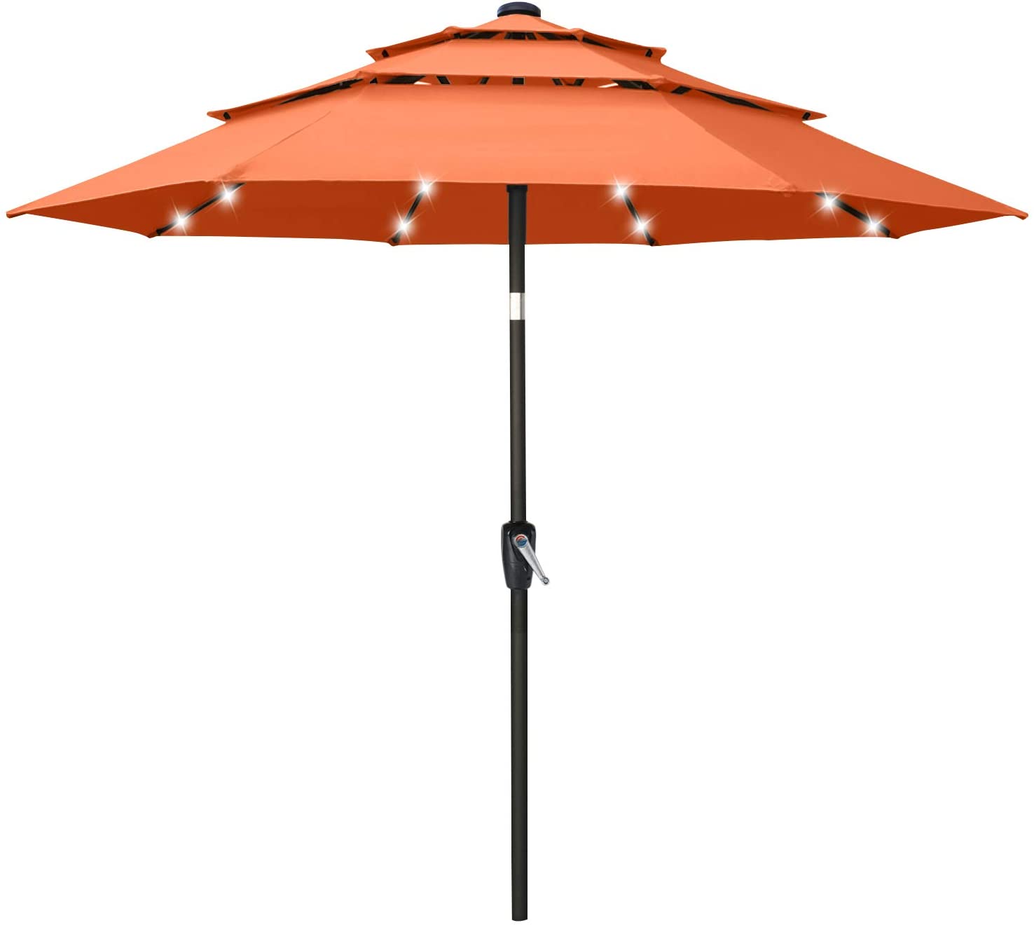 Solar 3 Tiers Patio Umbrella Outdoor with LED 10FT / Burgundy Solar 3 Tiers Patio Umbrella Outdoor with LED 10FT / Burgundy