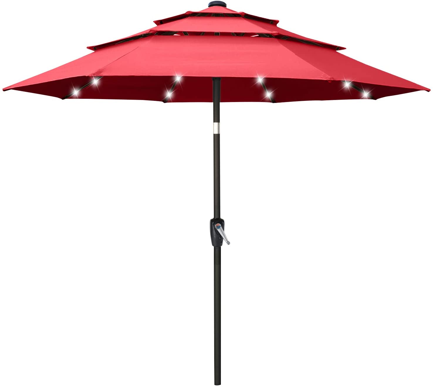 Solar 3 Tiers Patio Umbrella Outdoor with LED 10FT / Burgundy Solar 3 Tiers Patio Umbrella Outdoor with LED 10FT / Burgundy
