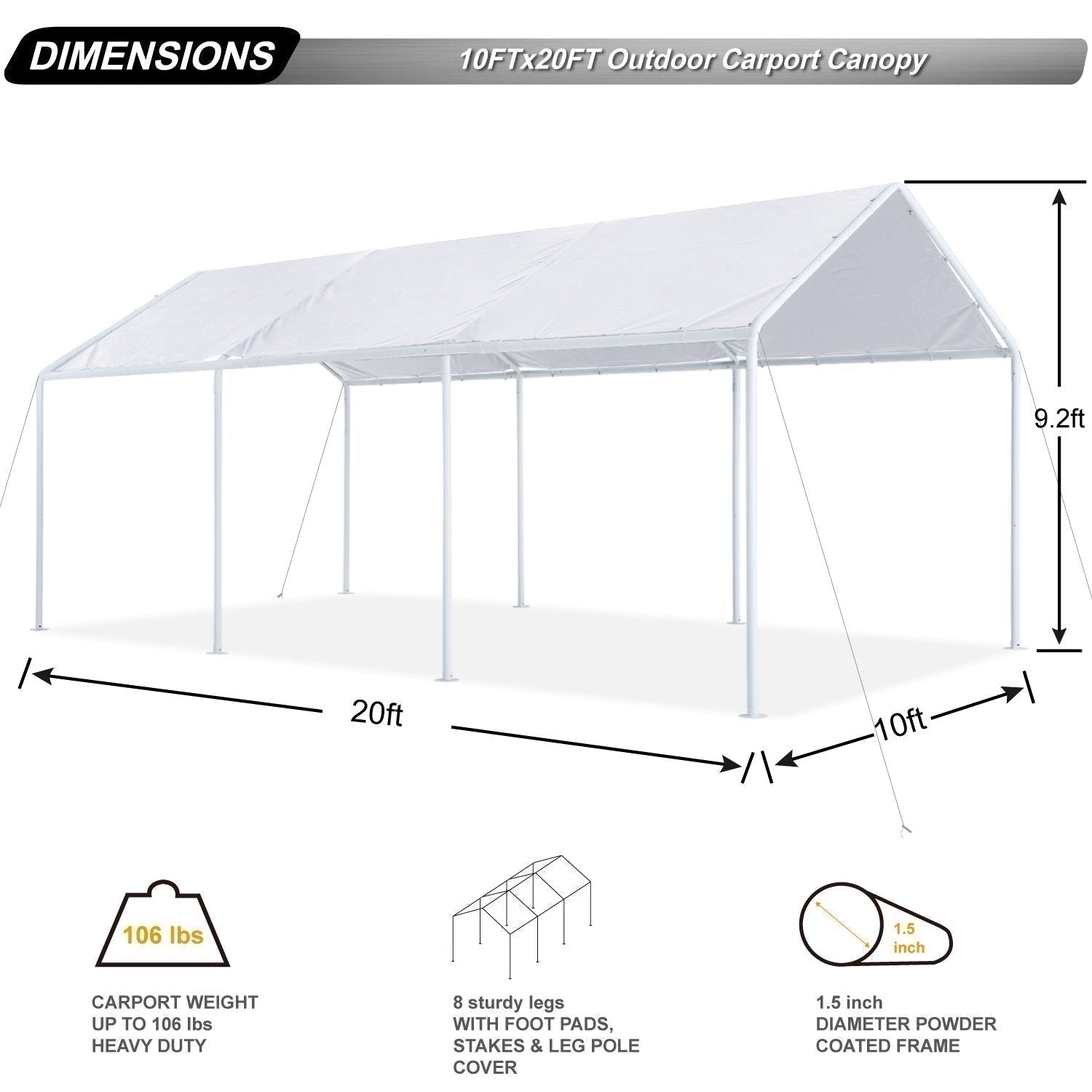 10x20 FT Carport Garage Car Boat Shelter Party Tent - ABC-CANOPY