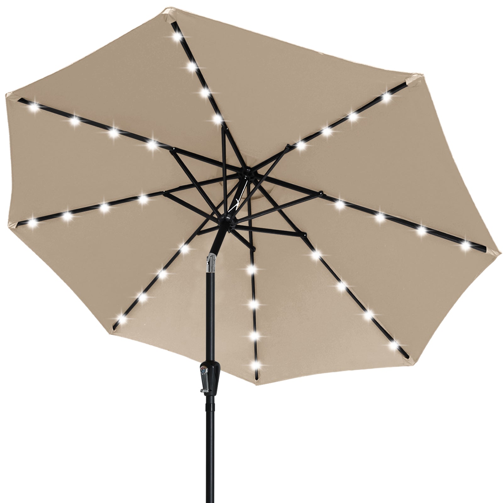 ABCCANOPY Outdoor Solar Patio Umbrella with 32 LED Lights 8 Ribs 11FT / Khaki