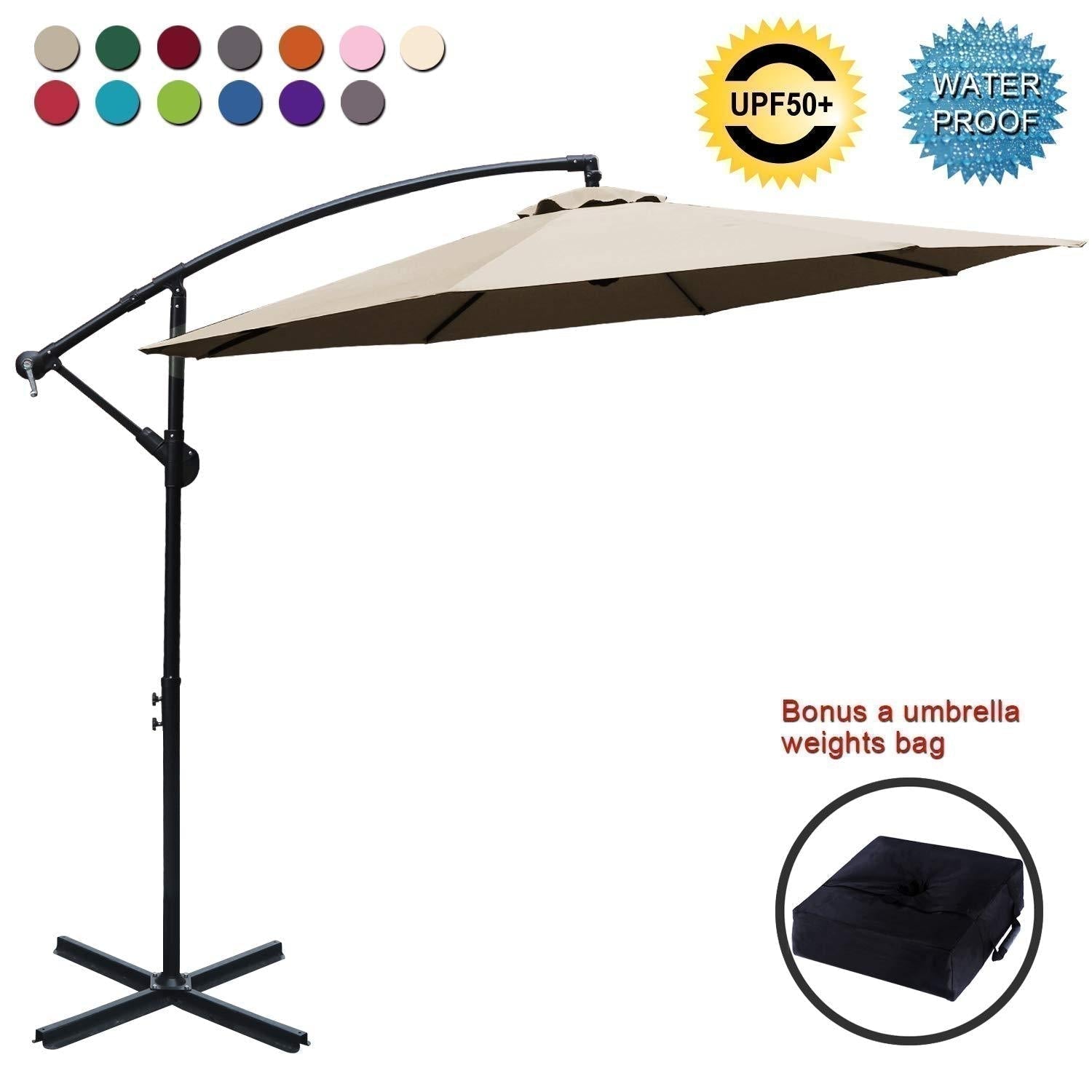 ABCCANOPY Market Hanging 9/10FT Patio Outdoor Umbrellas with Crank & Cross Base ABCCANOPY Market Hanging 9/10FT Patio Outdoor Umbrellas with Crank & Cross Base