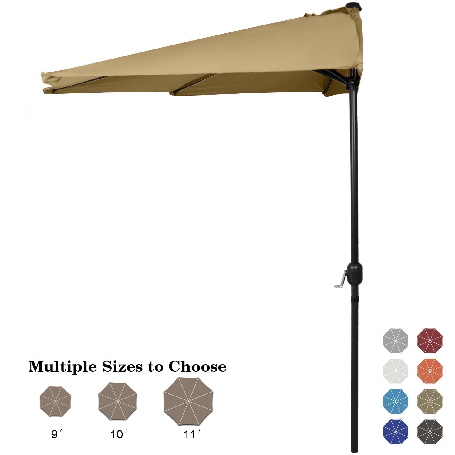 Patio Umbrella Half Round Outdoor Umbrella Khaki / 9FT Patio Umbrella Half Round Outdoor Umbrella Khaki / 9FT