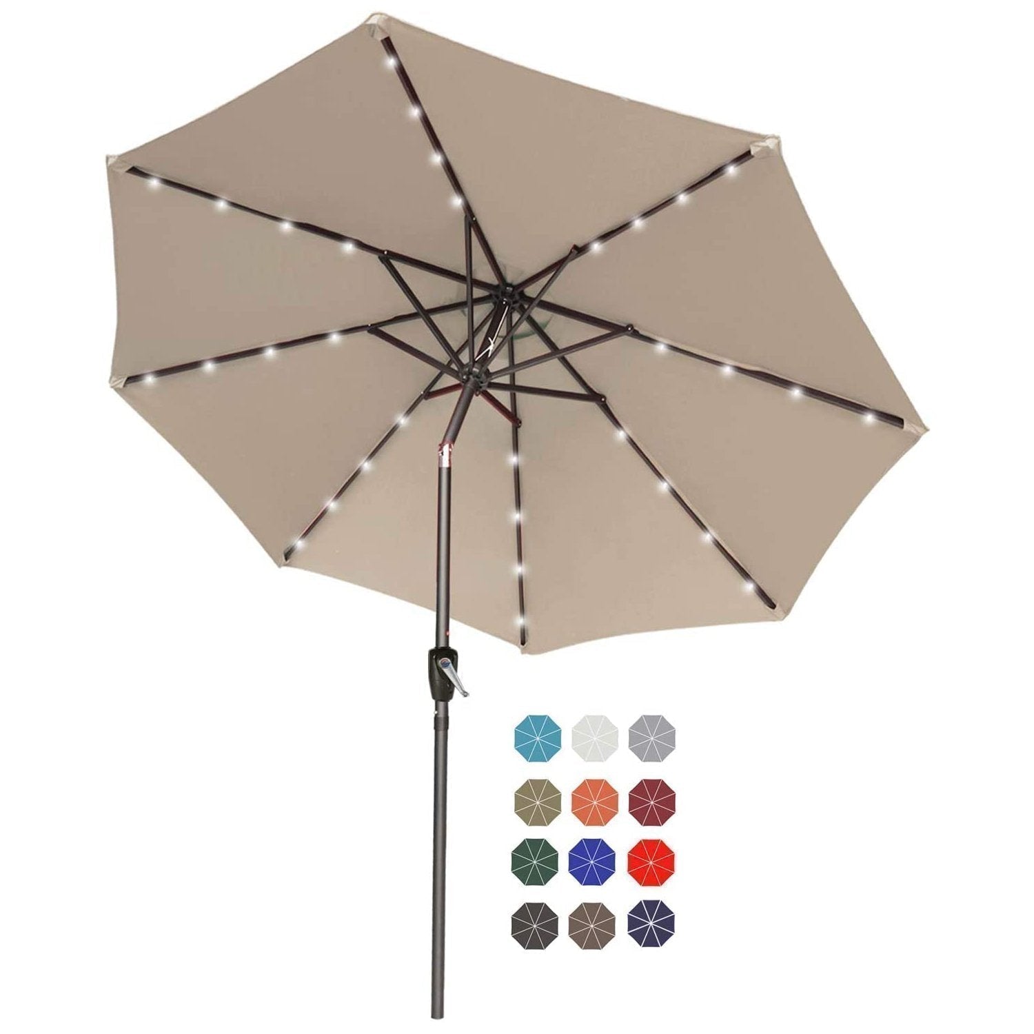 dot patio umbrellas ABCCANOPY Outdoor Solar Patio Umbrella with 32 LED Lights 8 Ribs 10FT / Blue