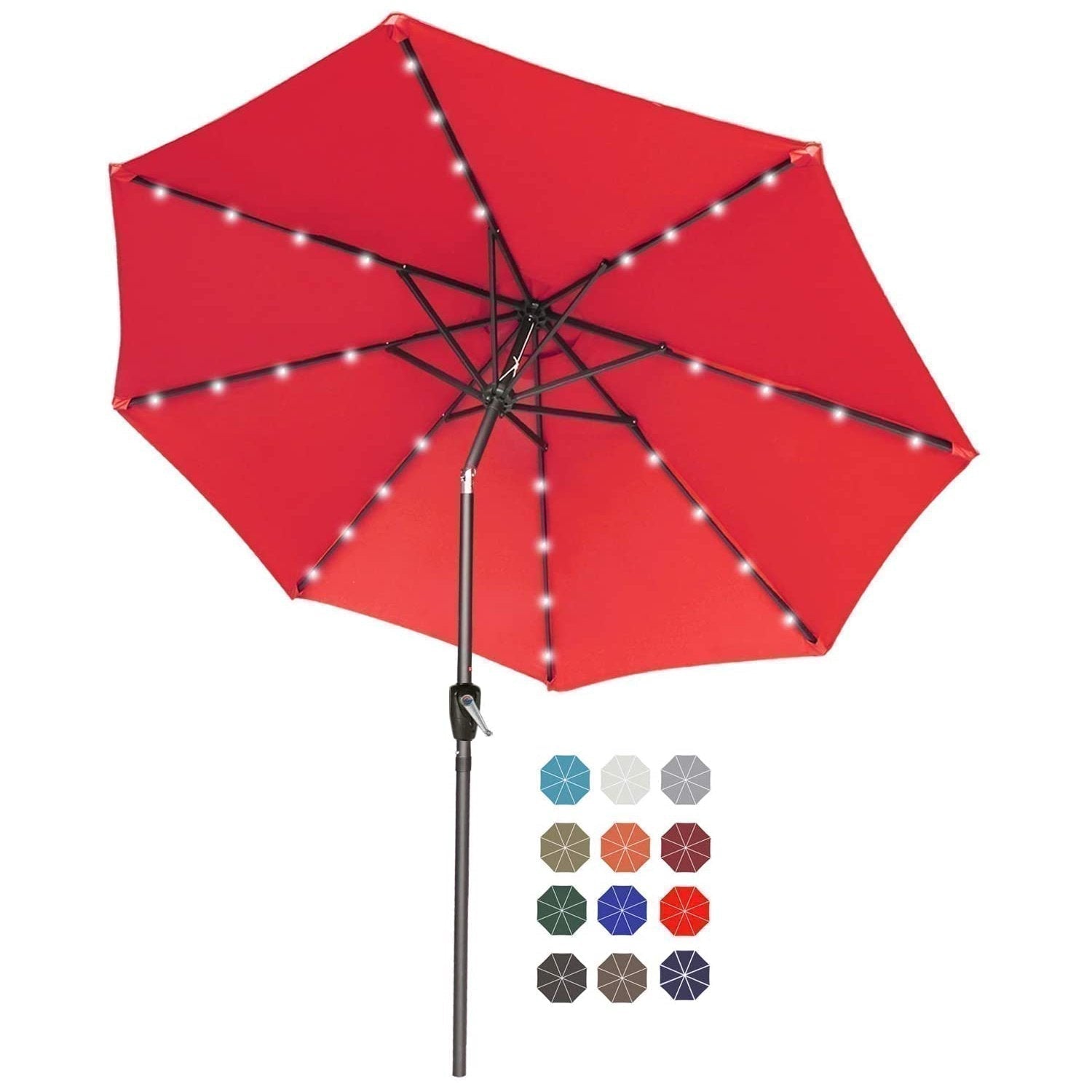 lighted patio umbrella on sale ABCCANOPY Outdoor Solar Patio Umbrella with 32 LED Lights 8 Ribs 10FT / Blue