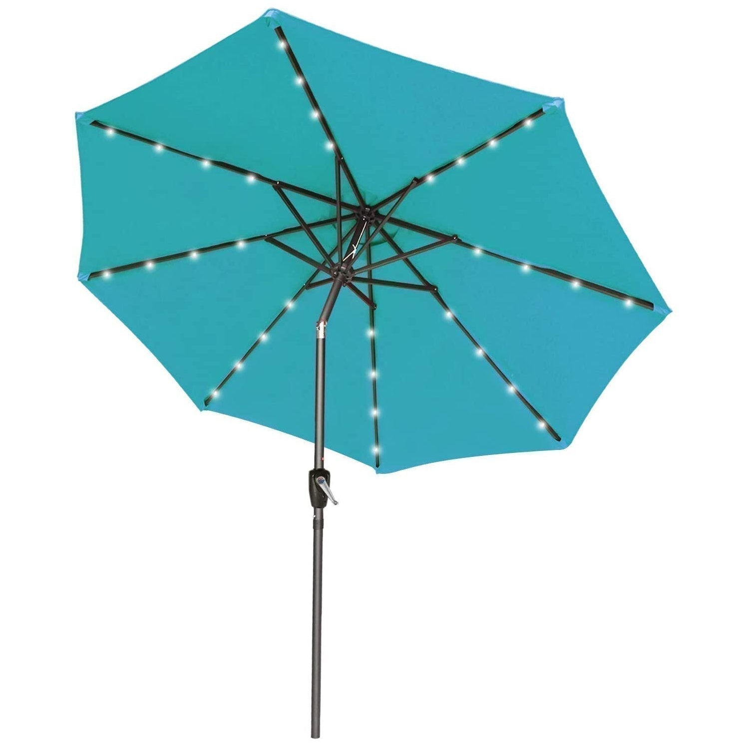 astonica patio umbrella solad ABCCANOPY Outdoor Solar Patio Umbrella with 32 LED Lights 8 Ribs 10FT / Blue