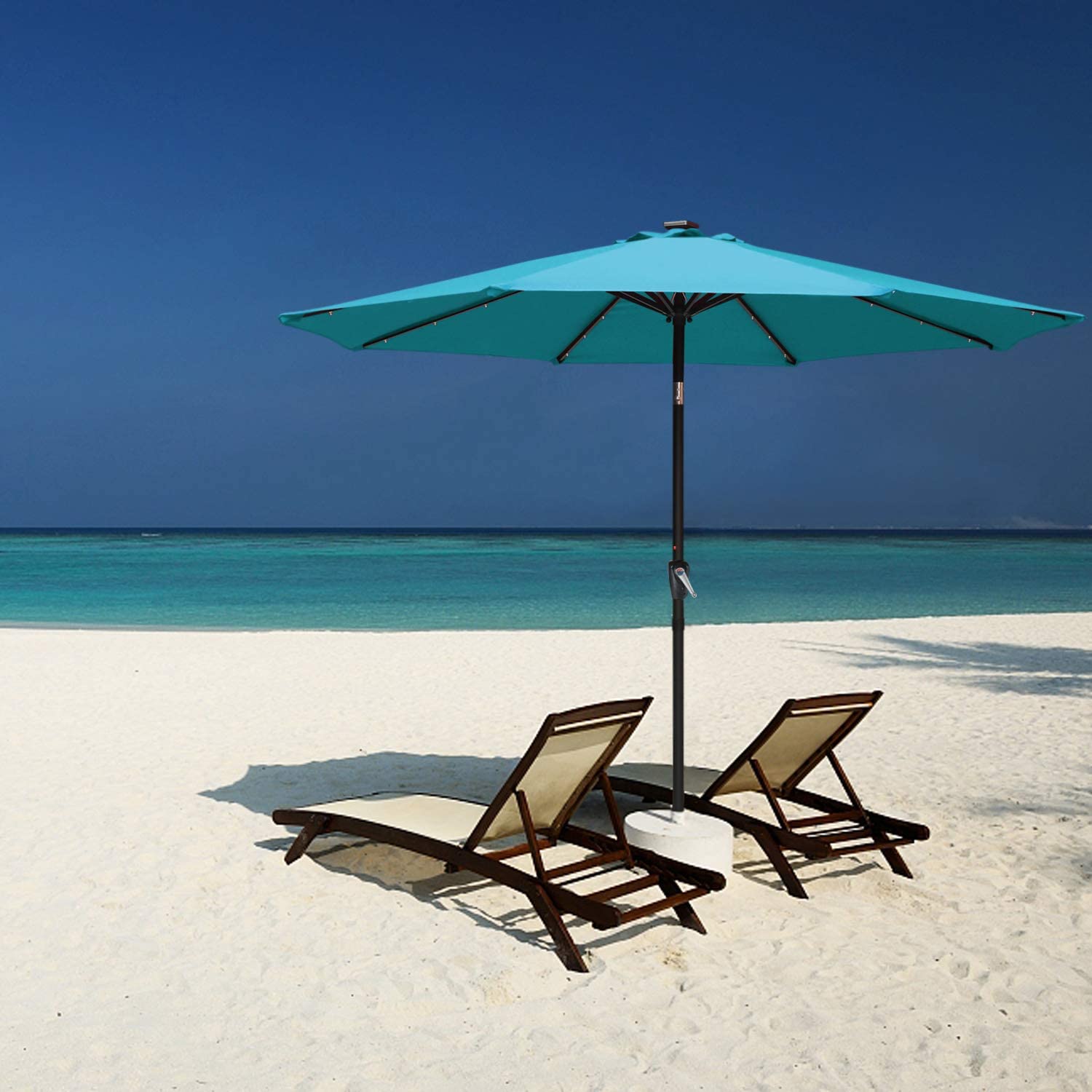 ABCCANOPY Outdoor Solar Patio Umbrella with 32 LED Lights 8 Ribs 11FT / Khaki